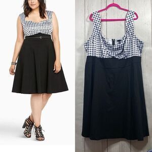 Torrid Black & White Gingham Sweetheart Dress Plus Size 28 Rockabilly Retro